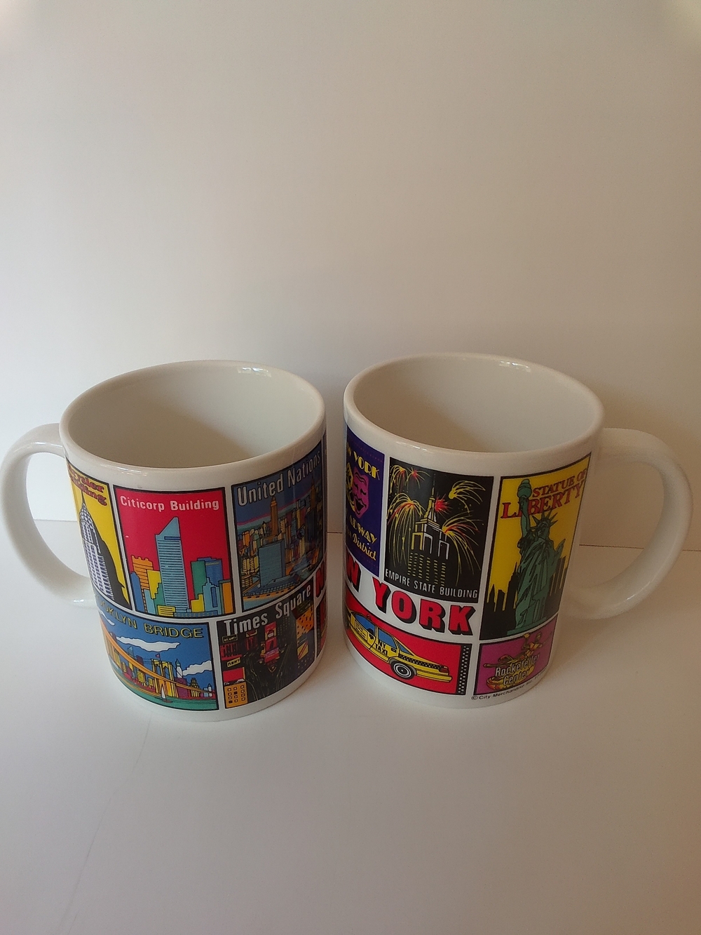 White Multicolor New York Graphic Ceramic Coffee Mug - Pair